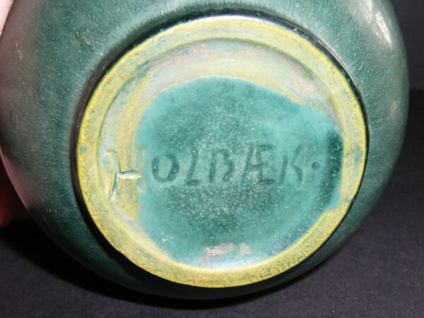 Kugleformet vase Holbæk grøn harepels glasur - Image 6