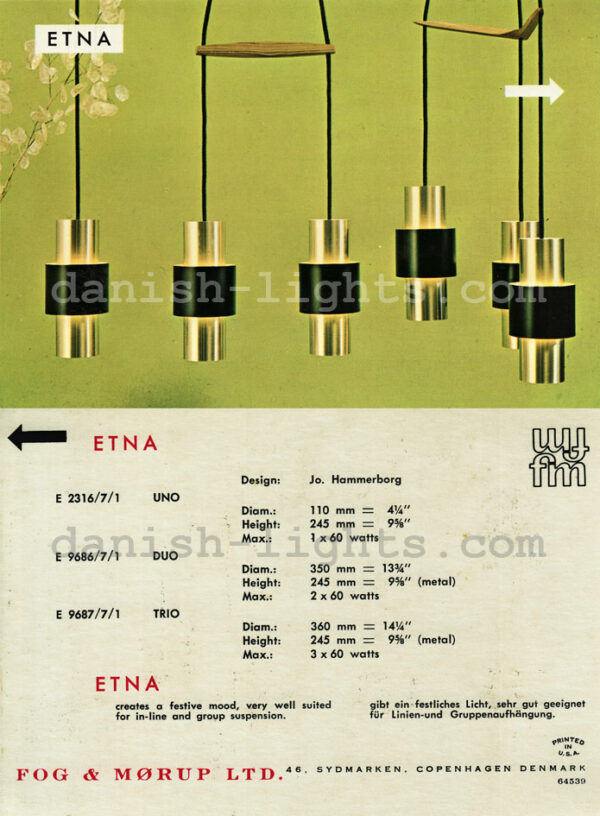 Etna Jo Hammerborg Trio Mid Century suspension lamp teak ophæng - Image 12