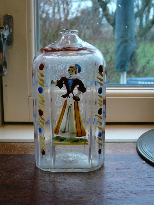 Antik Böhmisk Glas Parfumeflaske emaljemalet sjælden - Image 6