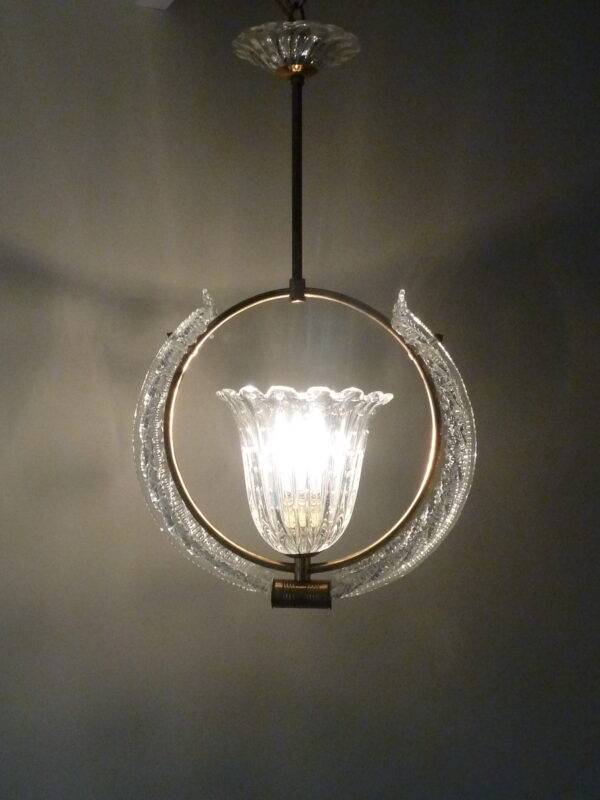 Art Deco loftlampe Murano glas messing Ercole Barovier