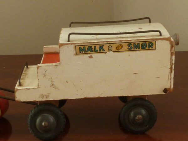 Flot vintage LEGO mælk og smør vogn med hest i træ - Image 7