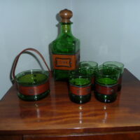 Drinks sæt karaffel , 4 glas , isspand glas og læder