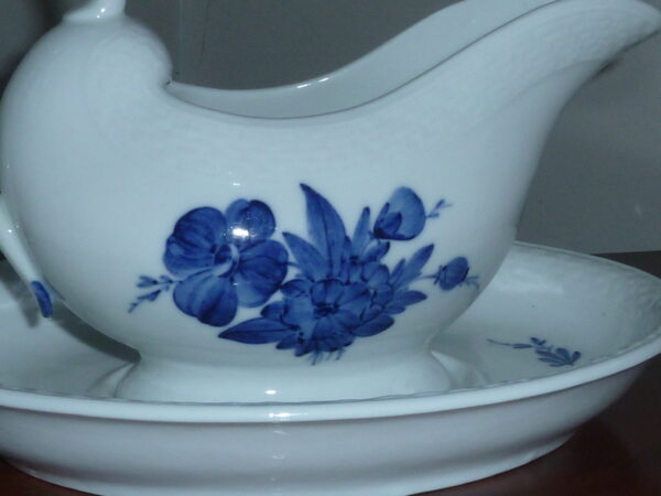 Antik Blå Blomst Flettet saucekande m/løs underskål før 1870 - Image 4